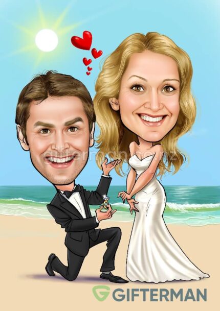 Beach Engagement Caricature From Your Photos, Custom Wedding Caricatures
