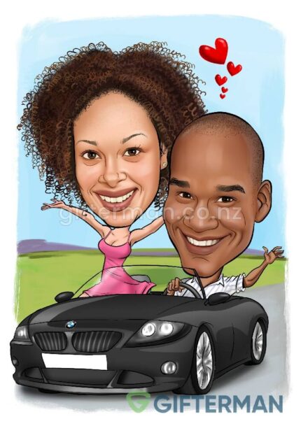 black-car-couple-caricature-cartoon