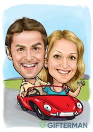 red-car-couple-caricature-cartoon
