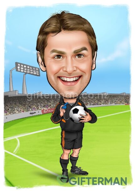 Football Referee Cartoon Caricature From Your Photos, Custom Sports Caricatures