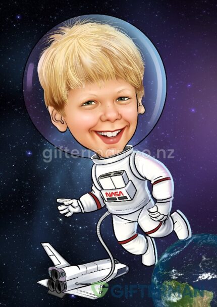 Astronaut Kids Caricature From Your Photos, Custom Character Caricatures