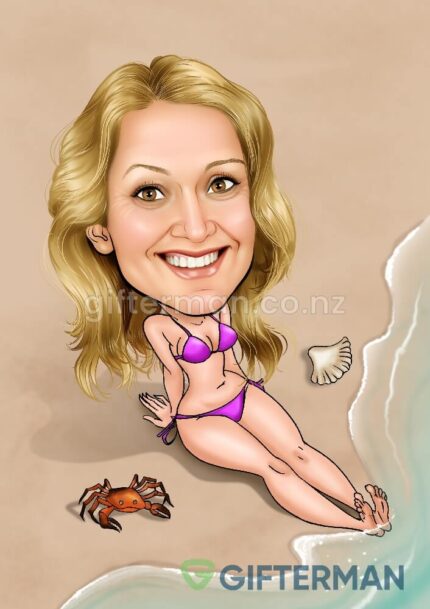 Beach Girl Caricature From Your Photos, Custom Character Caricatures