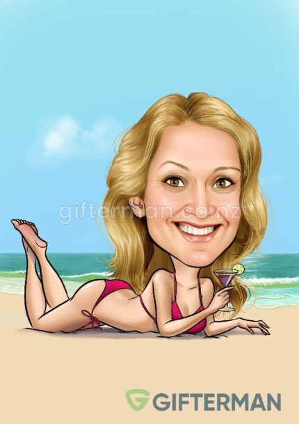 Beach Girl Cartoon From Your Photos, Custom Character Caricatures
