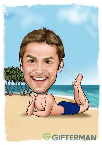 Beach Man Caricature From Your Photos, Custom Character Caricatures