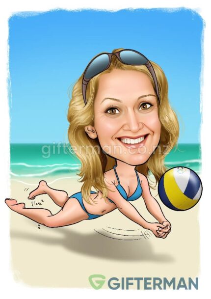 Beach Volleyball Caricature From Your Photos, Custom Sports Caricatures