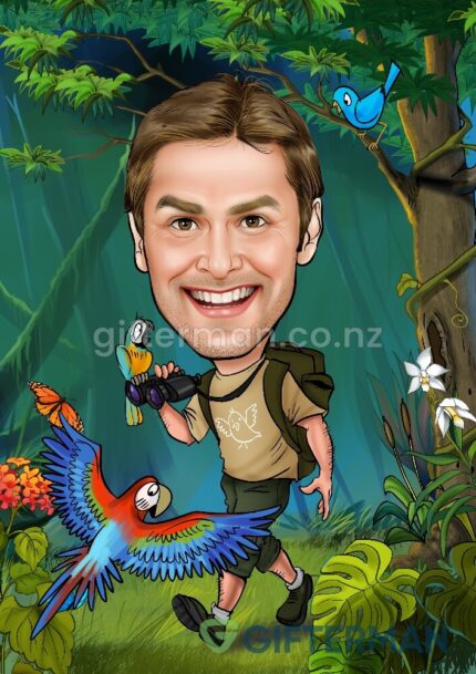 Bird Watcher Caricature From Your Photos, Custom Character Caricatures