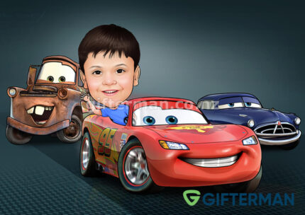 Lightning Racer Kids Caricature From Your Photos, Custom Caricatures