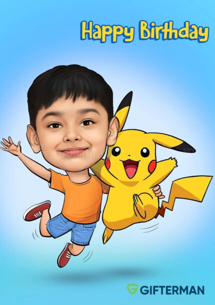 Pikachu Birthday Caricature From Your Photos, Custom Caricatures